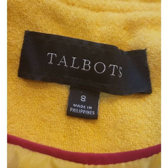 Talbots Jacket Women's 8 Yellow Ruffle Trim Shetland Herringbone Wool Blend - Picture 6 of 7